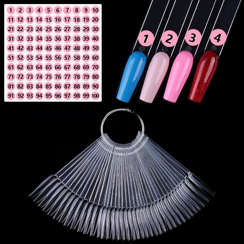 furtherpretty Clear Nail Swatch Sticks with Number Stickers, 50 Pcs Ballerina Nail Sample Swatches for Gel Polish Color Display Practice Nails muestrario de colores para uñas Manicure Supplies - Image 1